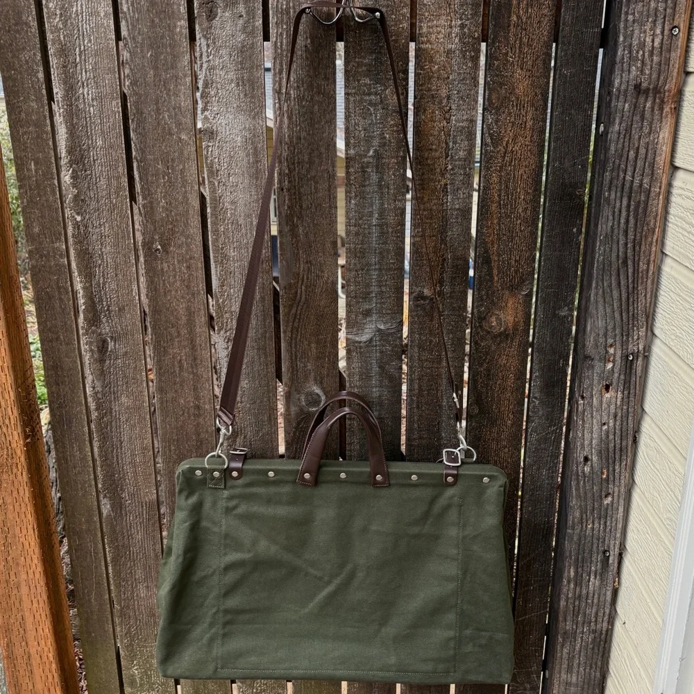 Line Of Trade Cotton Canvas Weekender Bag In Olive/Khaki With Brown Leather